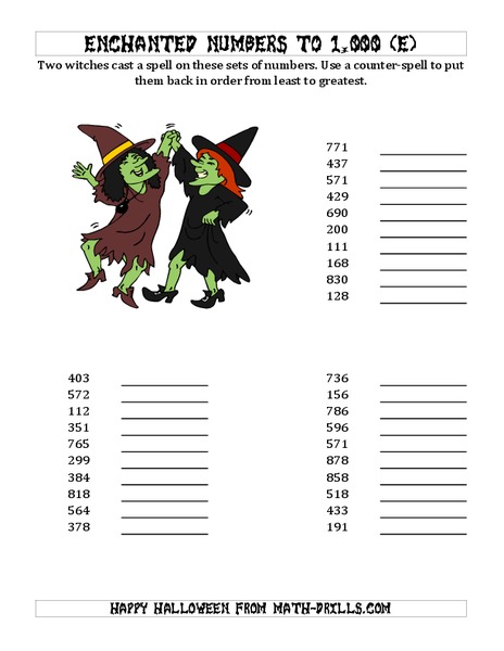 Ordering Numbers to 1000 (E) Worksheet