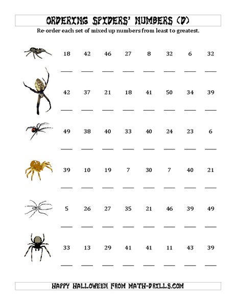 Ordering Numbers to 50 Worksheet