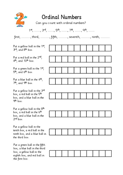 Ordinal Numbers Worksheet