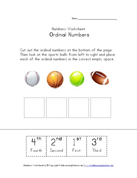 Ordinal Numbers Worksheet