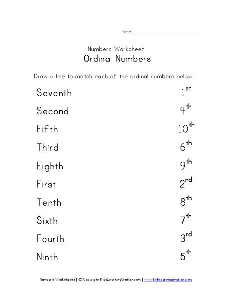 Ordinal Numbers Worksheet