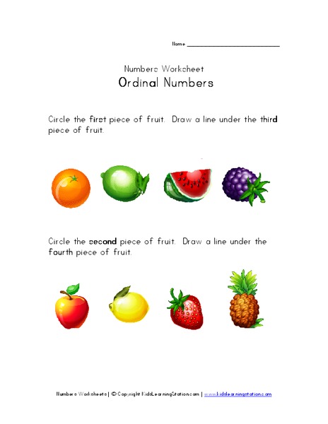 Ordinal Numbers Worksheet