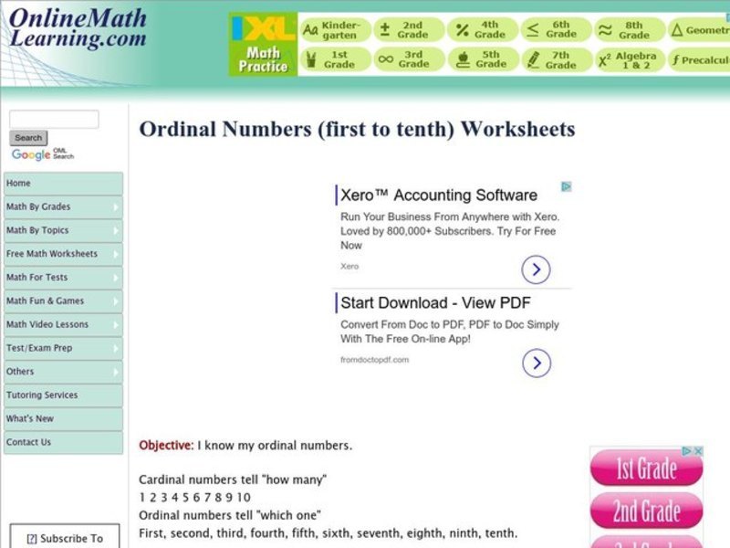 Ordinal Numbers Interactive