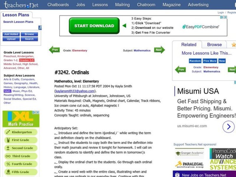 Ordinals Lesson Plan