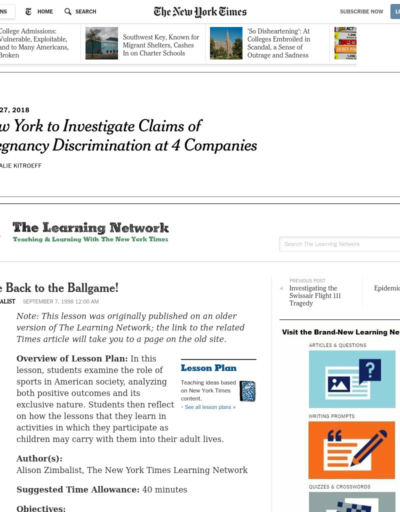 Take Me Back to the Ball Game! Lesson Plan