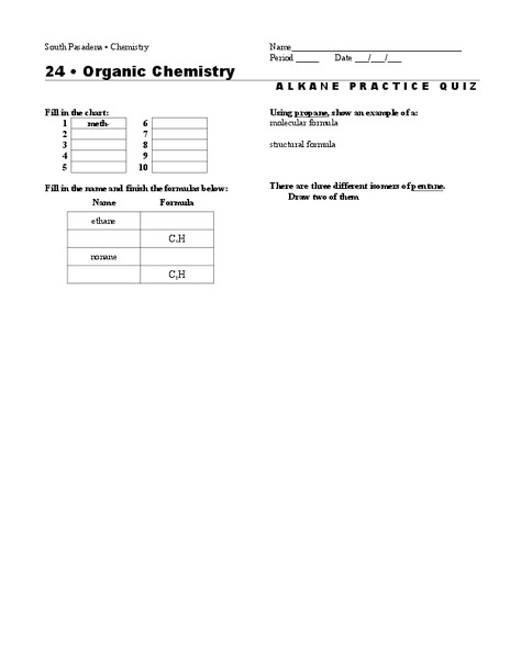 Organic Chemistry Worksheet