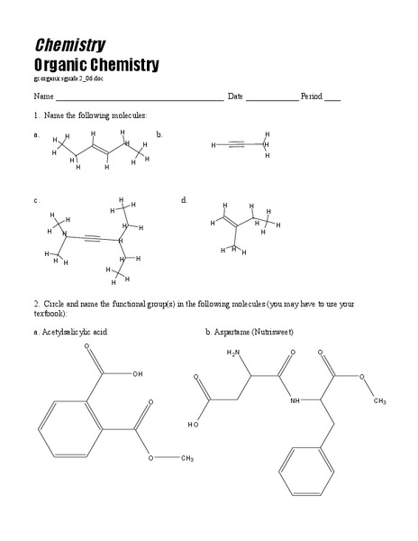 Organic Chemistry Worksheet
