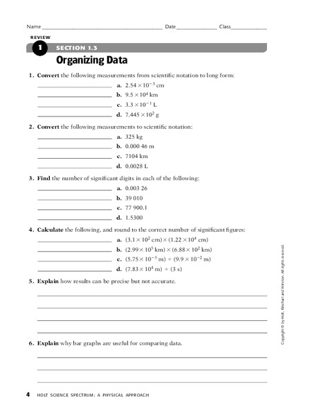Organizing Data Worksheet