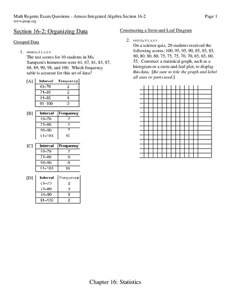 Organizing Data Worksheet