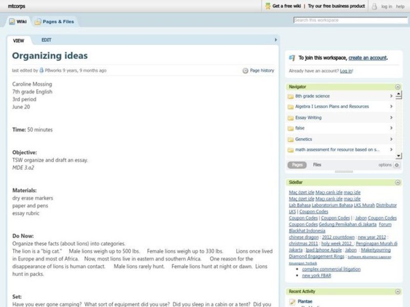 Organizing Ideas Lesson Plan