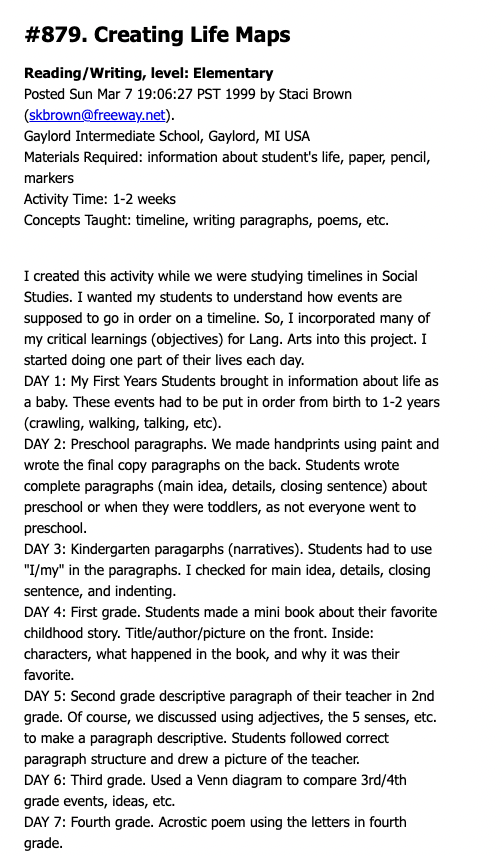 Creating Life Maps (Elementary, Reading/Writing) Lesson Plan