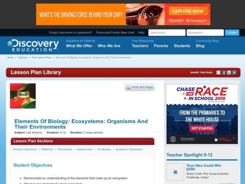 Organisms and Their Environment Lesson Plan