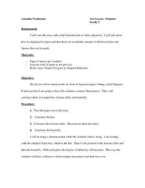 Origami Lesson Plan