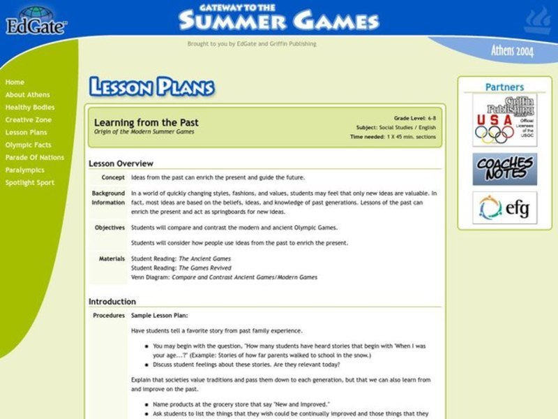 Origin of the Modern Summer Games Lesson Plan