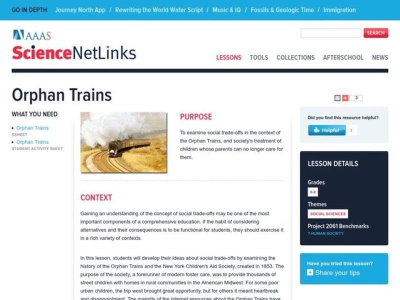 Orphan Trains Lesson Plan
