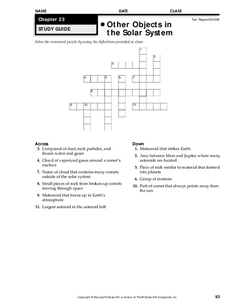 Other Objects in the Solar System Worksheet