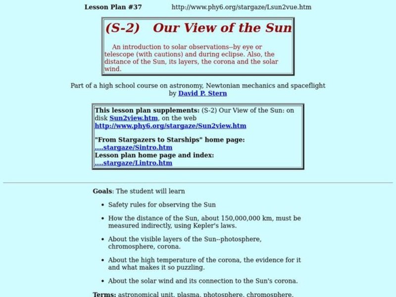 Our View of the Sun Lesson Plan