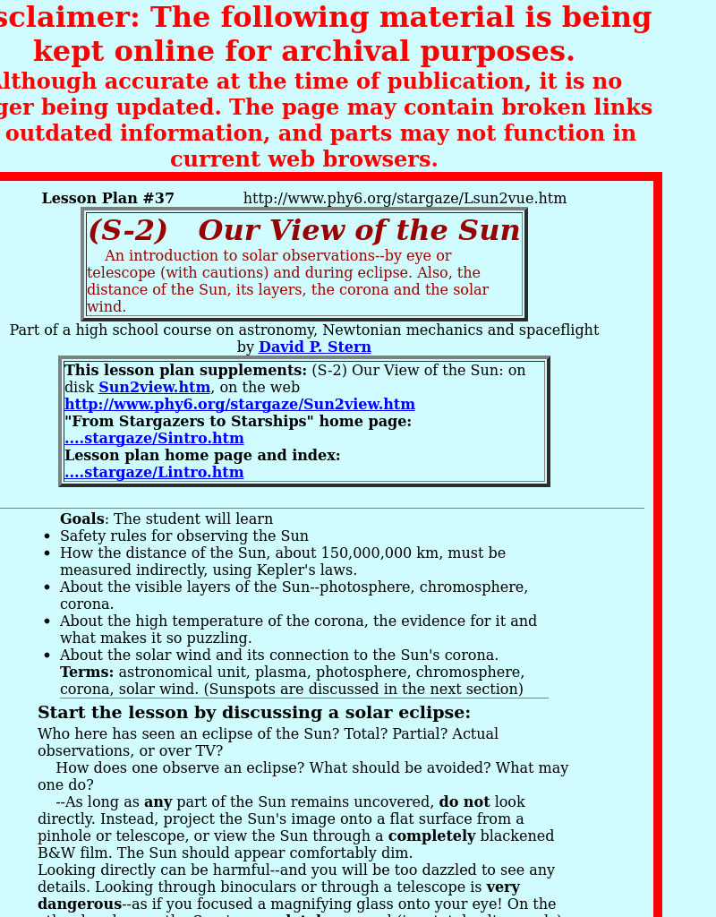 Our View of the Sun Lesson Plan