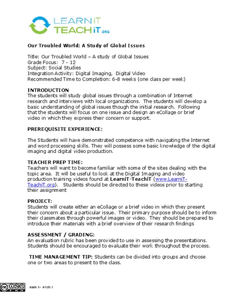 Our Troubled World: A Study of Global Issues Lesson Plan