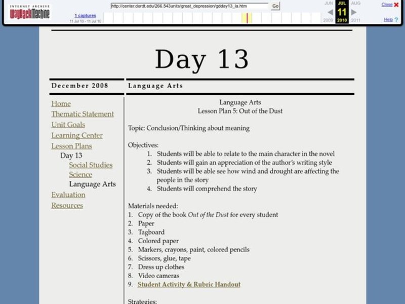 Out of the Dust Lesson Plan