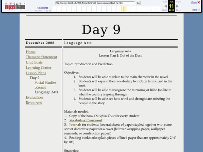 Out of the Dust Lesson Plan