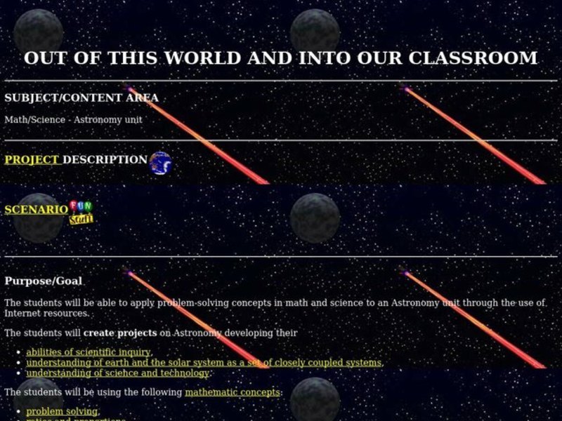 OUT OF THIS WORLD AND INTO OUR CLASSROOM Lesson Plan