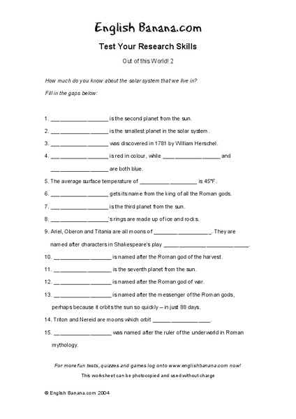 Out of this World! 2 Worksheet