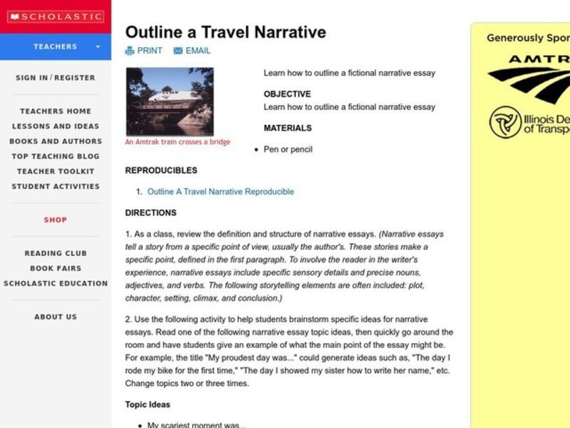 Outline a Travel Narrative Lesson Plan