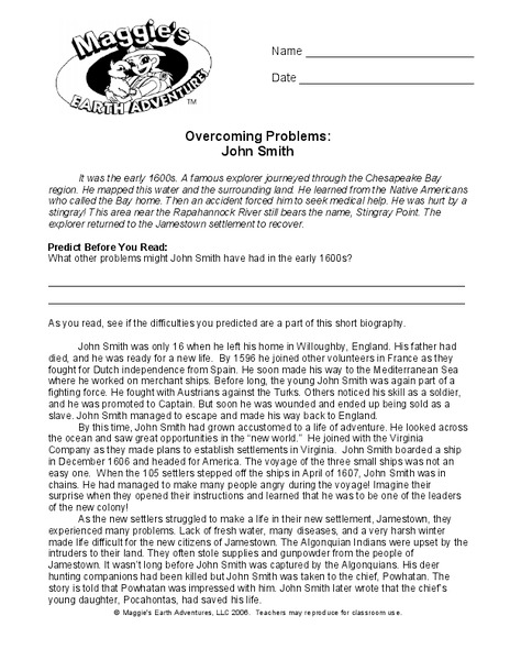 Overcoming Problems: John Smith Worksheet