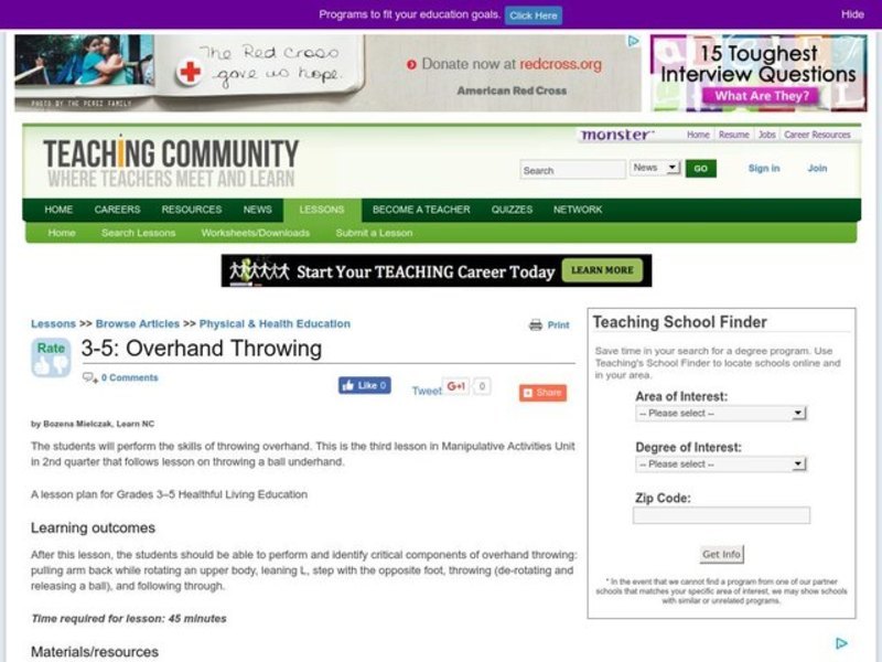 Overhand Throwing Lesson Plan