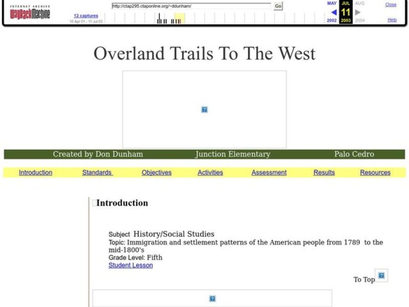 Overland Trails To The West Lesson Plan