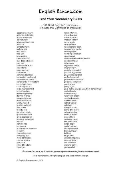 Oxymorons Worksheet