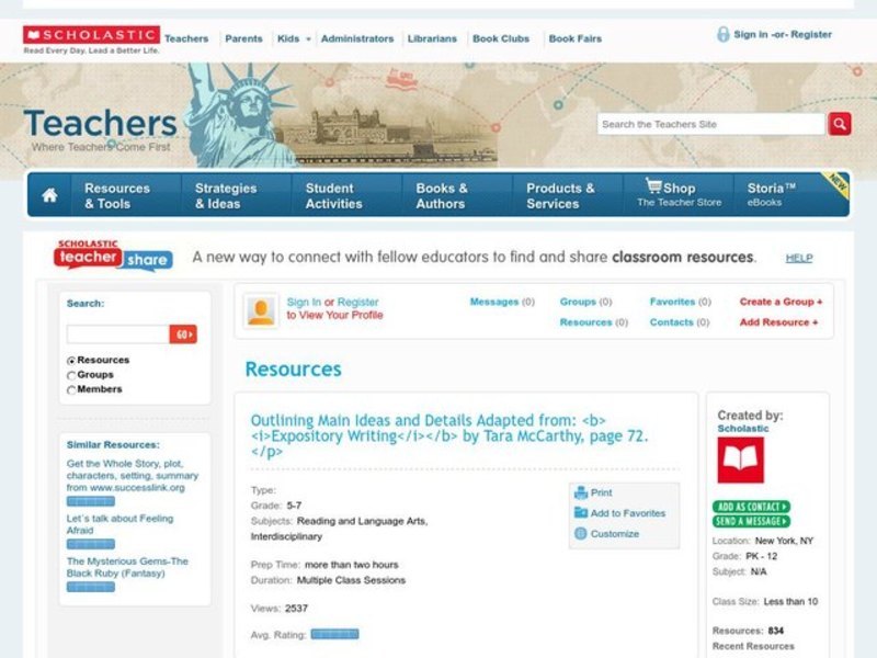 Outlining Main Ideas and Details Lesson Plan