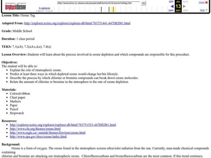 Ozone Tag Lesson Plan