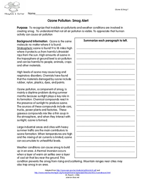 Ozone Pollution: Smog Alert Lesson Plan