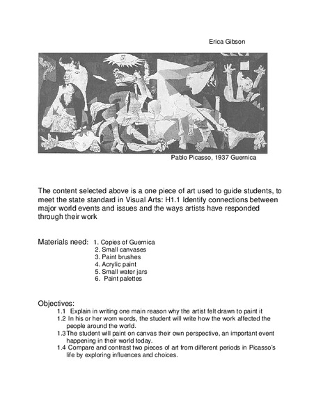 Pablo Picasso Lesson Plan