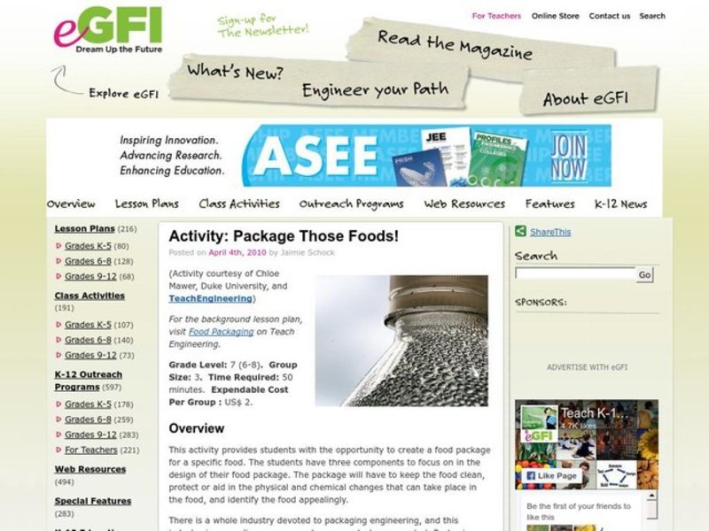 Package Those Foods! Lesson Plan