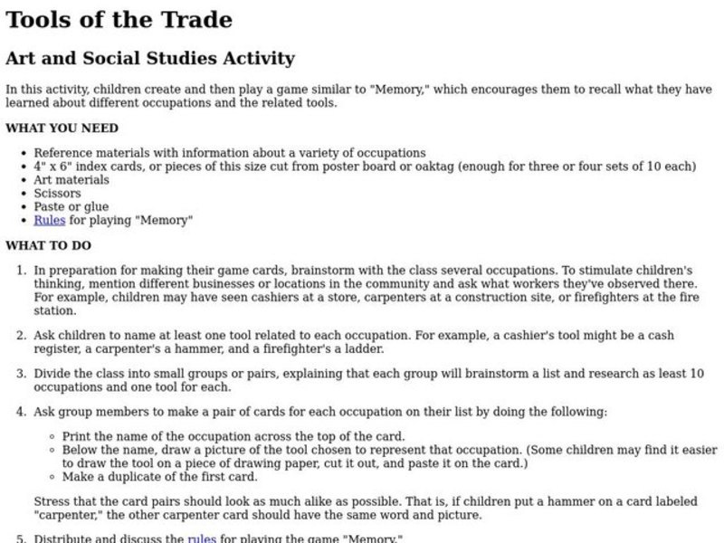 Tools of the Trade Lesson Plan