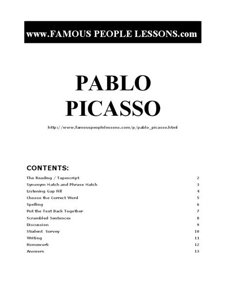 Pablo Picasso Worksheet