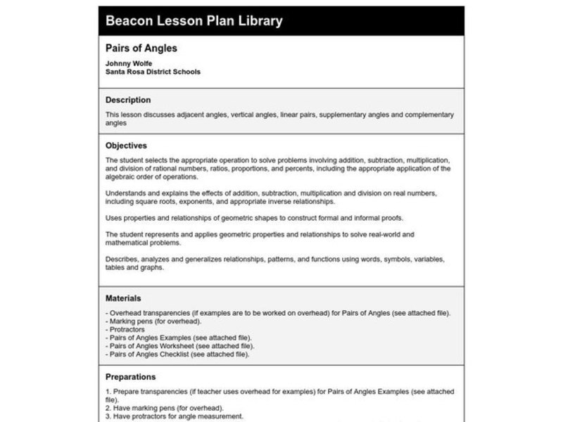 Pairs of Angles Lesson Plan