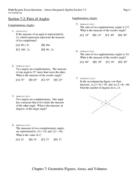 Pairs of Angles Worksheet