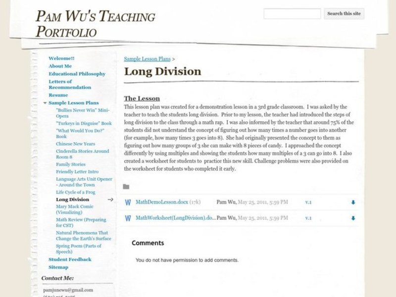 Pam Wu's Teaching Portfolio Lesson Plan
