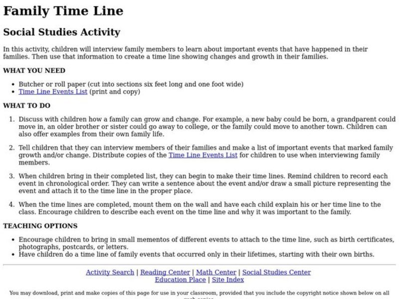 Family Timeline Lesson Plan