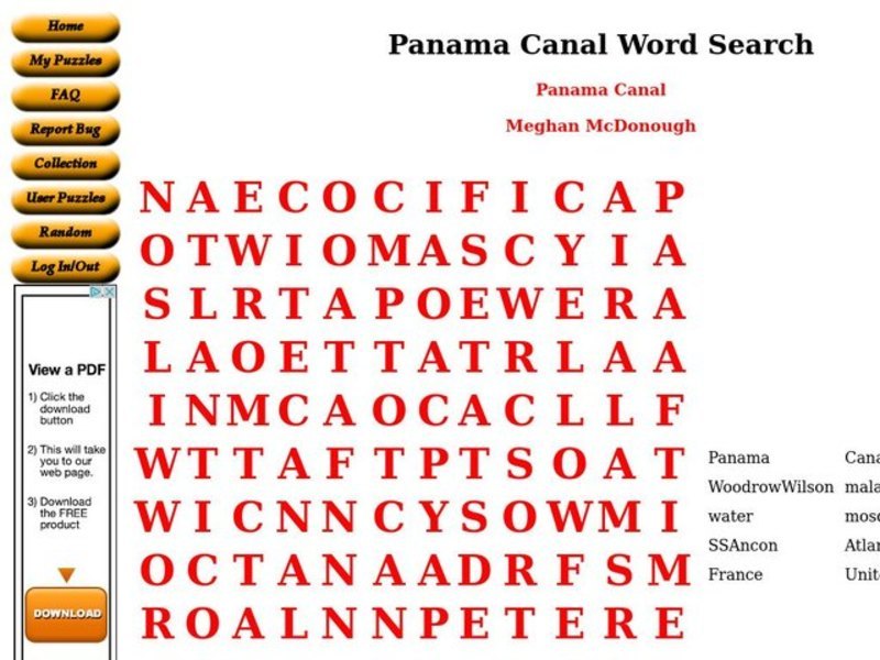 Panama Canal Worksheet