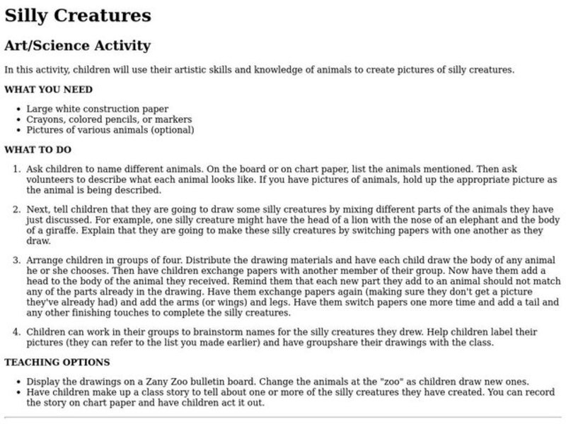 Silly Creatures Lesson Plan