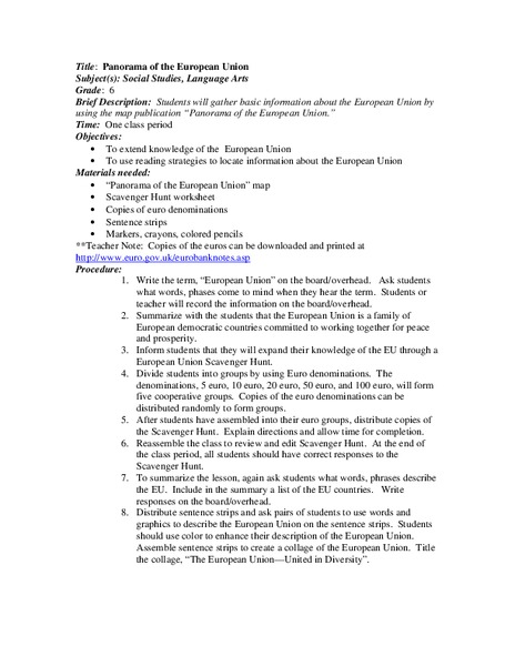 Panorama of the European Union Lesson Plan