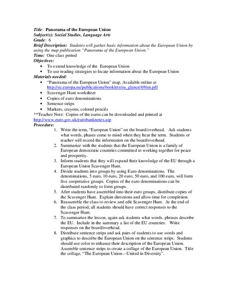 Panorama of the European Union Lesson Plan