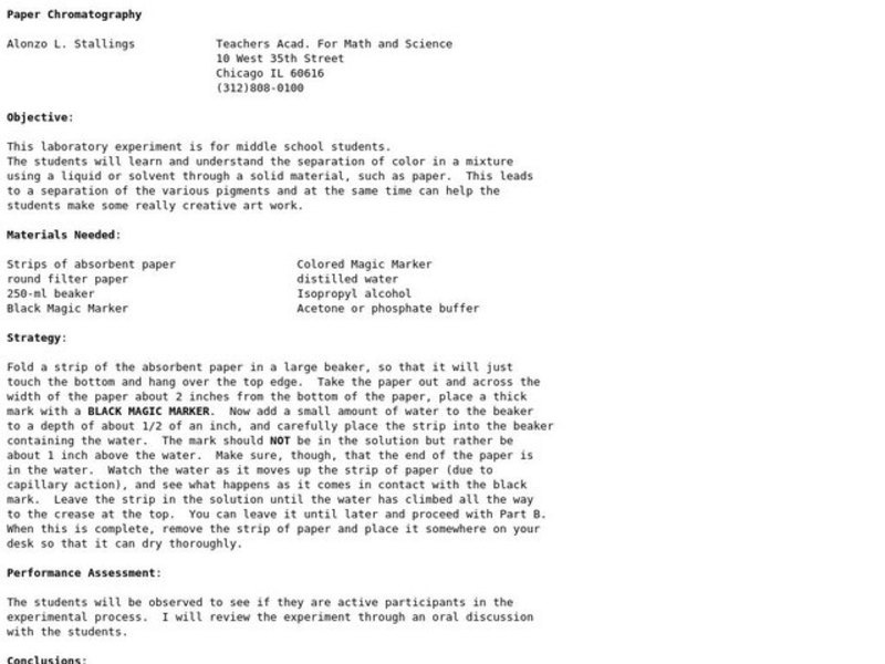 Paper Chromatography Lesson Plan
