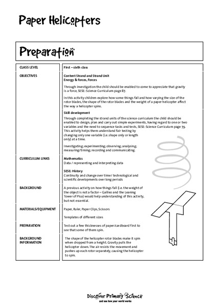 Paper Helicopters Worksheet