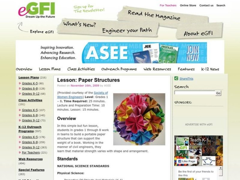 Paper Structures Lesson Plan